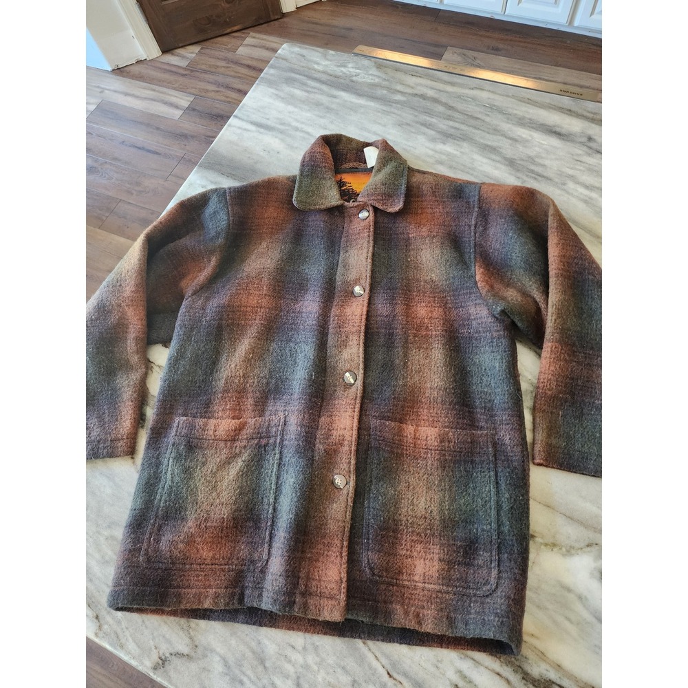 Outbrook Mens Vintage Wool Blend Ombre Plaid Barn Jacket Brown Rust Green